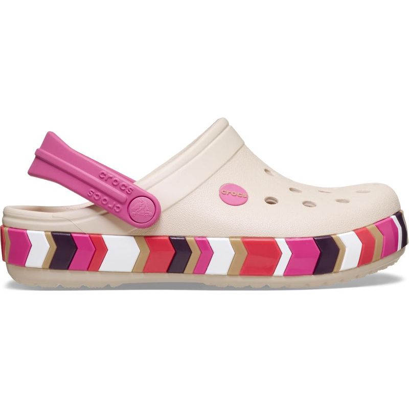 Sandália Crocs Crocband Chevron Band Clog Juvenil FRAPPÉ/QUIET ROSE