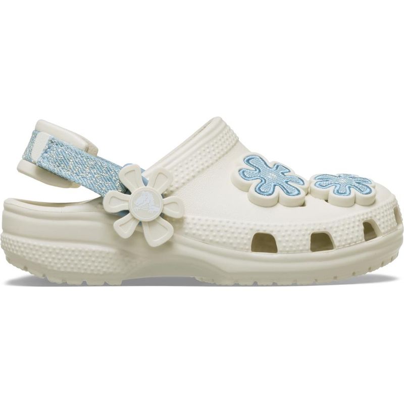 Sandália Crocs Classic Denim Flower Adjustable Backstrap Clog Infantil SUMMIT WHITE