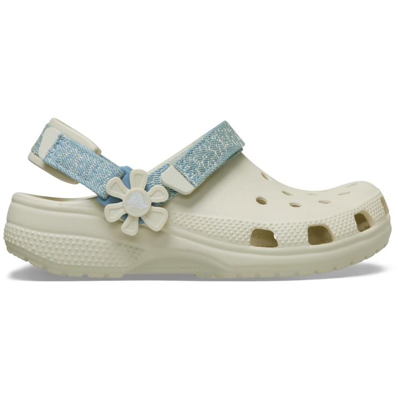 Sandália Crocs Classic Denim Flower Adjustable Backstrap Clog Juvenil SUMMIT WHITE
