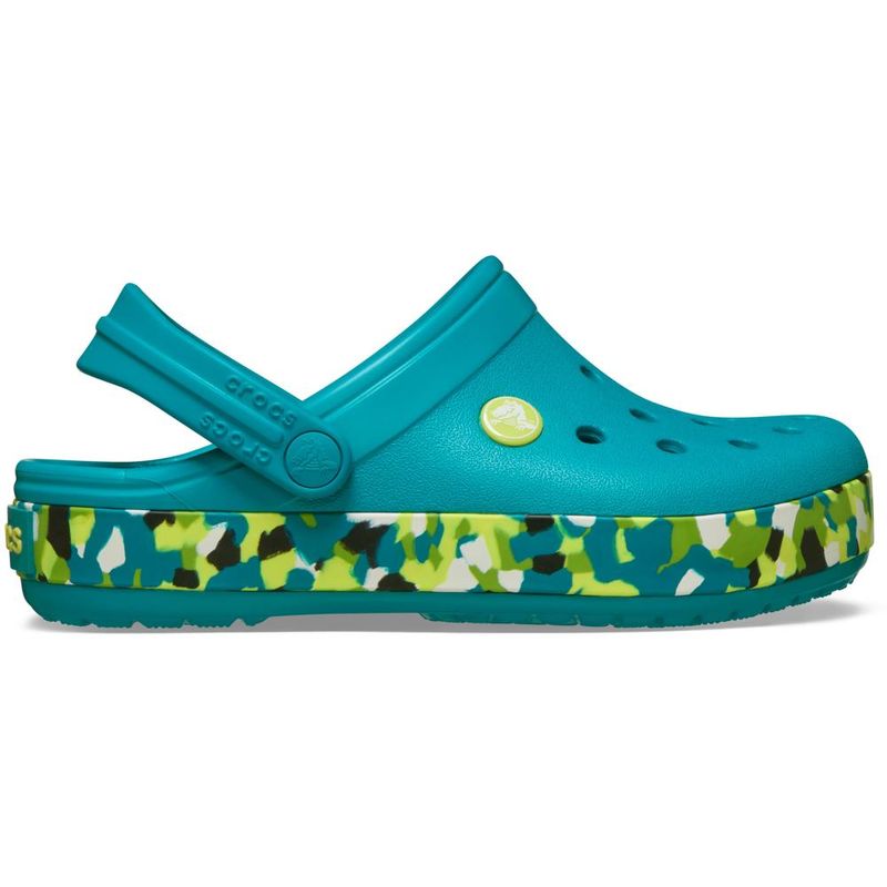 Sandália Crocs Crocband Glow Confetti Band Clog Juvenil TURBO TEAL/MULTI